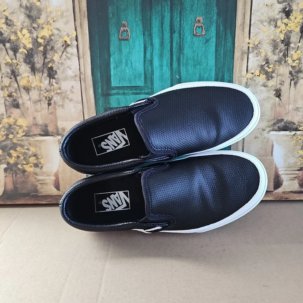 Vans Classic Slip-On Black Perforated Leather –Men's 6/Women's 7.5